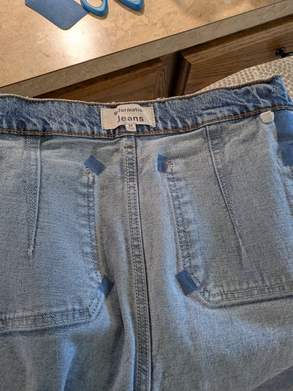Reformation Alyssa High Rise Wide Leg Patch Pocket Jeans Light Sz 24 Repaired - Picture 6 of 9
